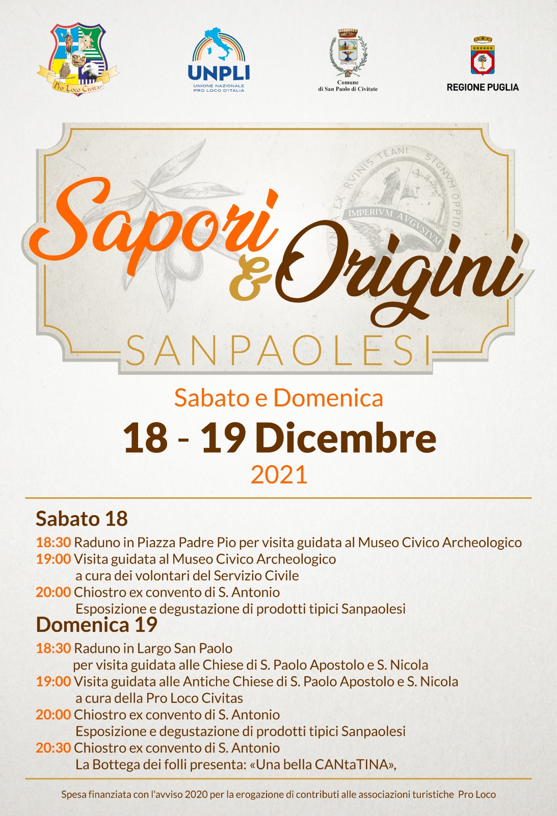 Eventi Natalizi in programma a San Paolo di Civitate: il 18 e 19 dicembre 2021 Sapori e Origini Sanpaolesi.